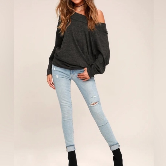 Free People Palisades loose fit off shoulder sweater top Gray Size Small - Picture 2 of 12